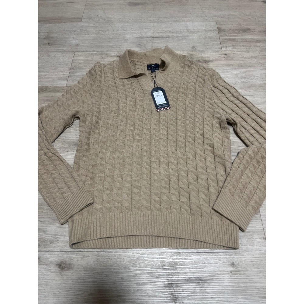 Ben Sherman Mens‎ Camel Tan Textured Cable Knit Polo Sweater NWT Sz M Punk Oi!